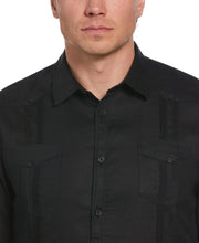 100% Linen Long Sleeve 4 Pocket Guayabera (Jet Black) 