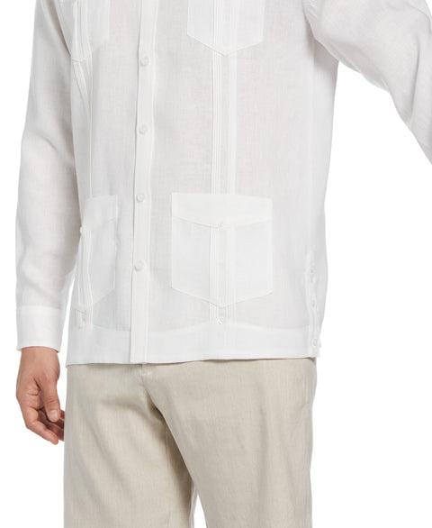 100% Linen Long Sleeve 4 Pocket Guayabera (Bright White) 