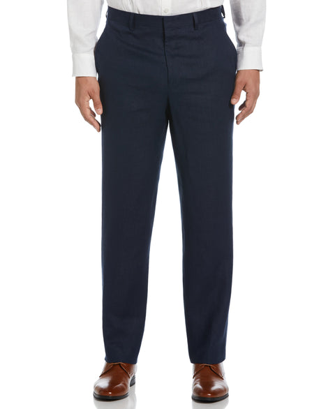 100% Linen Solid Flat Front Pant (Navy) 