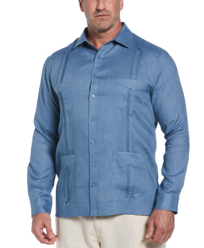 Big & Tall 100% Linen Classic Guayabera Shirt - Long Sleeve (Captains Blue) 