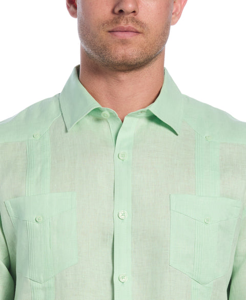 Big & Tall 100% Linen Classic Guayabera Shirt - Long Sleeve (Pastel Green) 