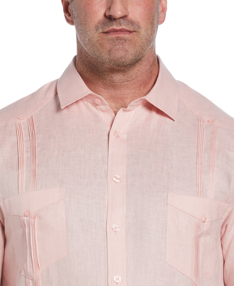 Big & Tall 100% Linen Classic Guayabera Shirt - Long Sleeve (Silver Pink) 