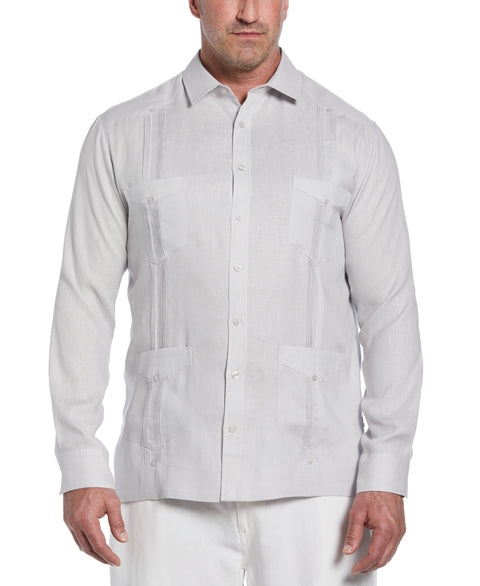 Big & Tall 100% Linen Classic Guayabera Shirt - Long Sleeve (Micro Chip) 