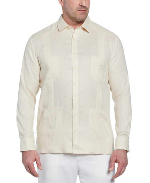 Big & Tall 100% Linen Classic Guayabera Shirt - Long Sleeve (Whitecap Gray) 