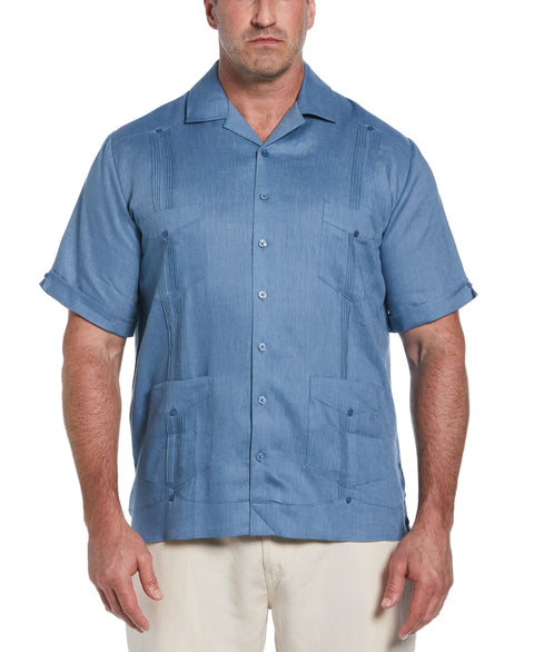 Big & Tall 100% Linen Classic Guayabera Shirt - Short Sleeve (Captains Blue) 