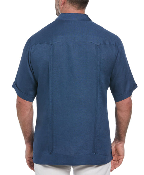 Big and Tall 100% Linen Short Sleeve 4 Pocket Guayabera (Ensign Blue) 