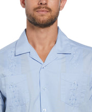 Big and Tall Embroidered Camp Collar Guayabera Shirt (Blue Bell) 