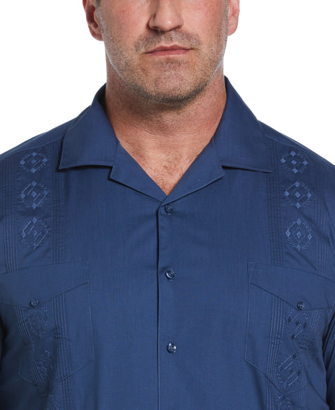 Big & Tall Authentic Embroidered Guayabera Shirt (Ensign Blue) 