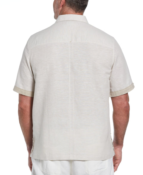 Big & Tall Linen Blend Cross Dye Guayabera Shirt (Silver Lining) 