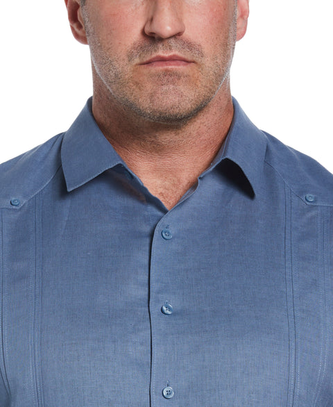 Linen Blend No Pocket Guayabera Shirt (Captains Blue) 