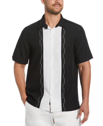 Color Block Embroidery Shirt (Jet Black) 