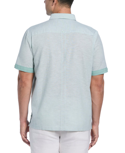 Linen Blend Cross Dye Guayabera Shirt (Blue Surf) 