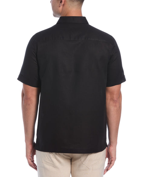 Linen Blend Embroidered Panel Shirt (Jet Black) 