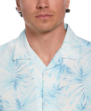 Linen Blend Tropical Palm Print Shirt (Aqua Esque) 