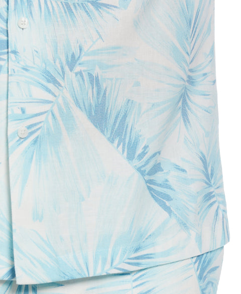 Linen Blend Tropical Palm Print Shirt (Aqua Esque) 