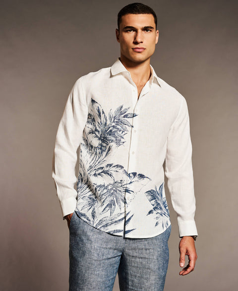 Linen Engineered Tropical Print Shirt-Casual Shirts-Cubavera