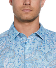 Long Sleeve Linen Allover Paisley Printed Shirt (Dream Blue) 