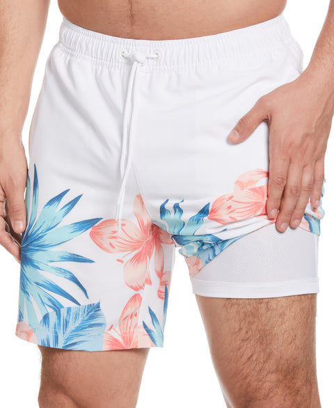 Tropical Placement Print 7" Swim Short (Brilliant White) 